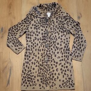 Chicos Animal Print Button Up Wool Blend Long Cardigan Size 0